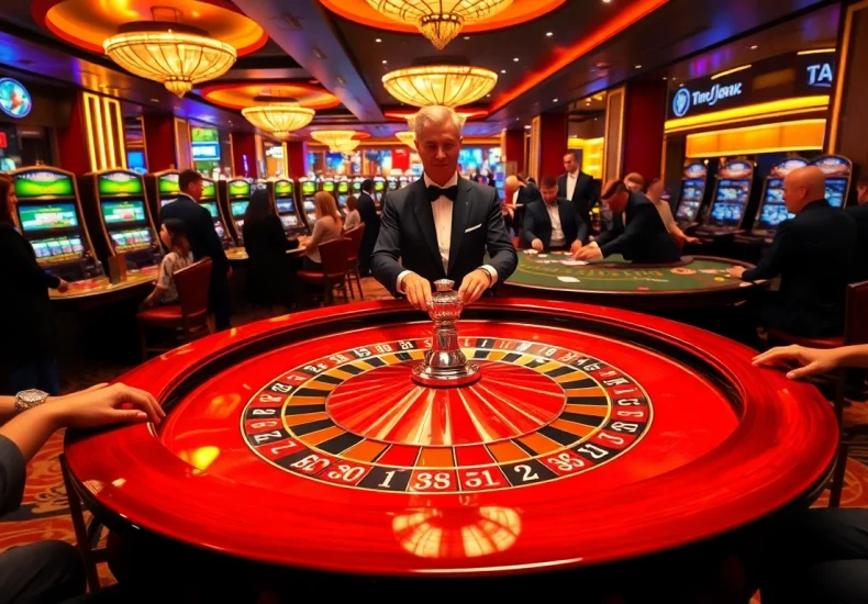 Experience the vibrant atmosphere of rr88 casino with engaged players at poker and roulette tables.