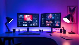 Innovative digital workspace showcasing NSFW AI content creation tools and tech devices.