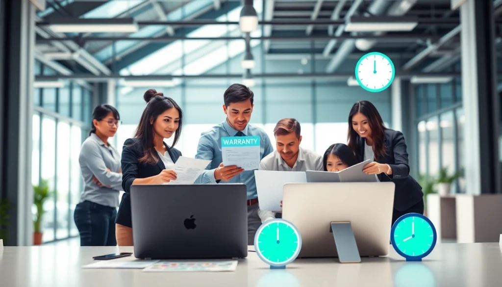 Fast warranty claim decisions showcased by a team in a modern office setting.