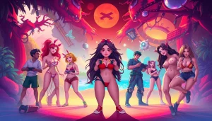 Engaging scene featuring diverse characters from free porn games in vibrant game environments.