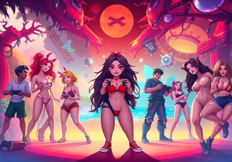 Engaging scene featuring diverse characters from free porn games in vibrant game environments.