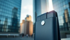 Handytasche Magnetverschluss zeigt stilvollen Magnetverschluss in urbaner Umgebung.