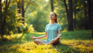 Individual practicing mindfulness to manage anxiety symptoms in a calming natural setting.