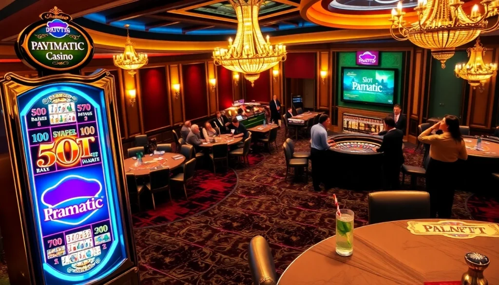Engaging scene of players enjoying slot pragmatic machines in a vibrant casino atmosphere.