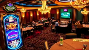 Engaging scene of players enjoying slot pragmatic machines in a vibrant casino atmosphere.