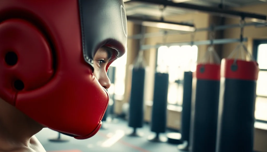 Headgear boxing with a fighter in action during intense training sessions.