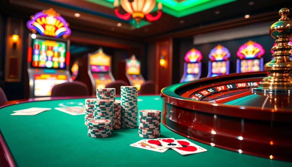 Vivez des moments de jeu palpitants dans un casino en ligne argent réel avec des jetons de poker élégants et des cartes vibrantes.
