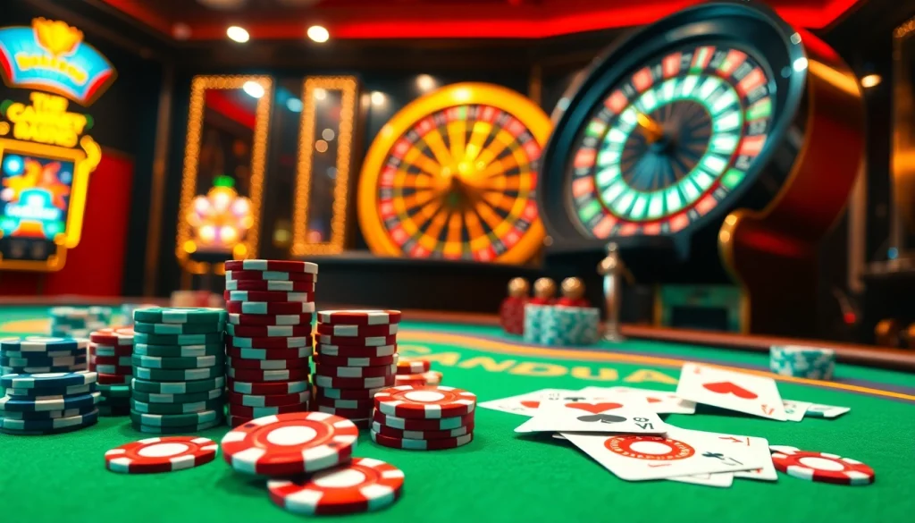 Vivez l'excitation du casino en ligne argent réel avec des tables de casino vibrantes, des jetons colorés et des machines à sous palpitantes.