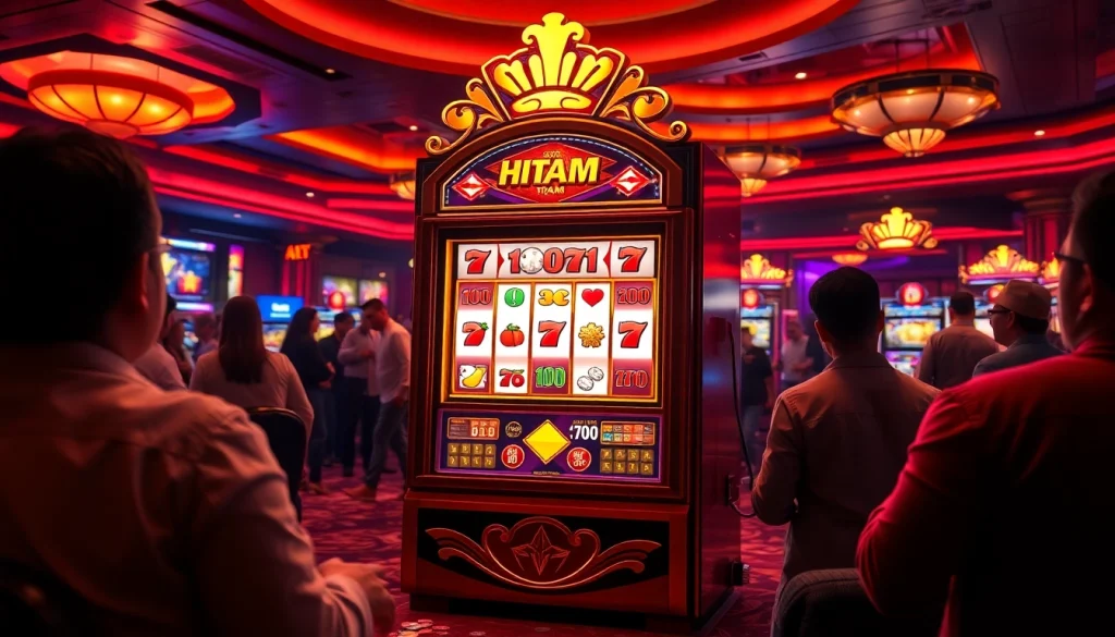 Players engaging with the slot scatter hitam machine in a vibrant casino environment.