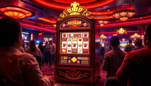 Players engaging with the slot scatter hitam machine in a vibrant casino environment.