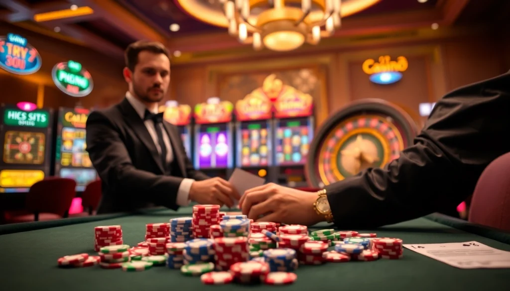 Participez au casino en ligne argent réel avec des jetons de poker colorés et une roue de roulette passionnante.