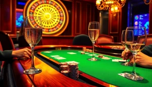 Action de poker passionnante dans un casino en ligne argent réel avec des jetons vibrants et une ambiance animée.