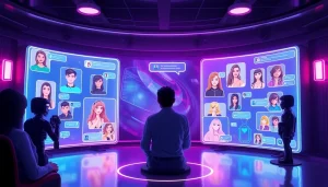 Engaging scene of users interacting with the best nsfw ai chatbots in a futuristic digital environment.
