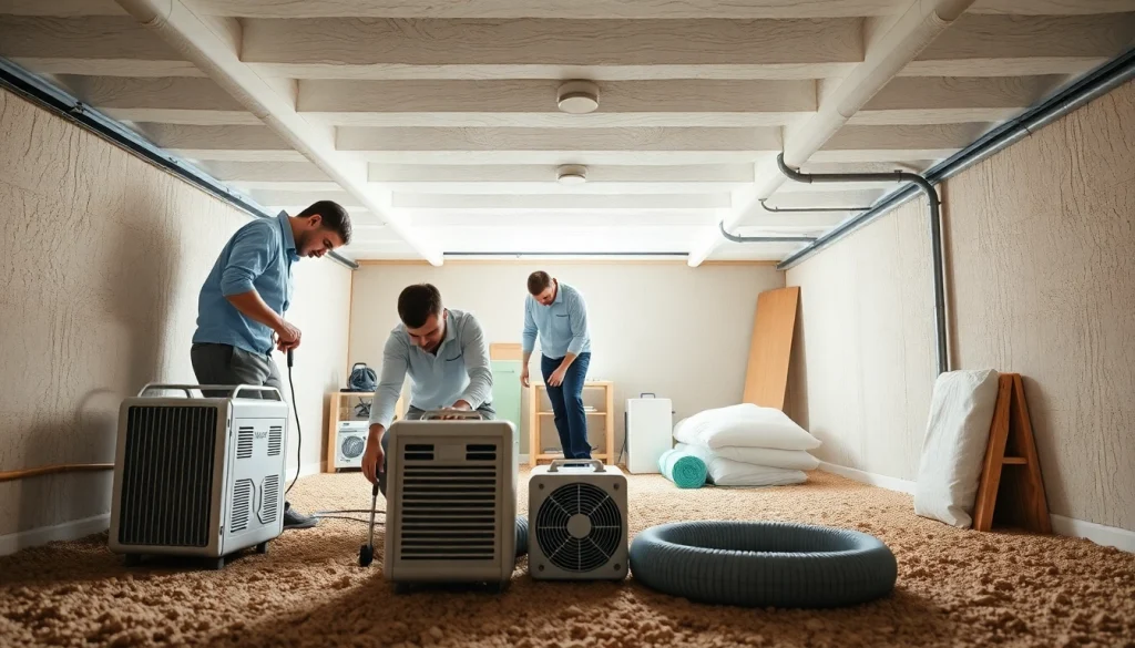 Crawl Space Restoration team working efficiently in a clean and organized space using professional equipment.