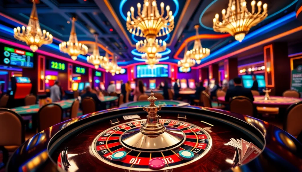 Engaging scene of gamblers at a roulette table, featuring situs bola online odds and vibrant casino atmosphere.