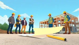 Construction association members working collaboratively on a project, showcasing teamwork and professionalism.