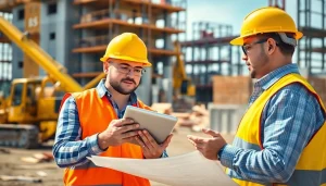Engineers conducting construction assessment testing on-site, showcasing teamwork and technology.