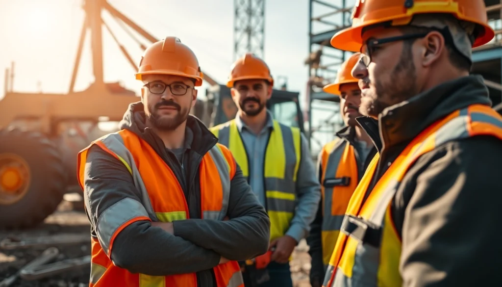 Engaged participants in construction safety classes wearing safety gear during training session.