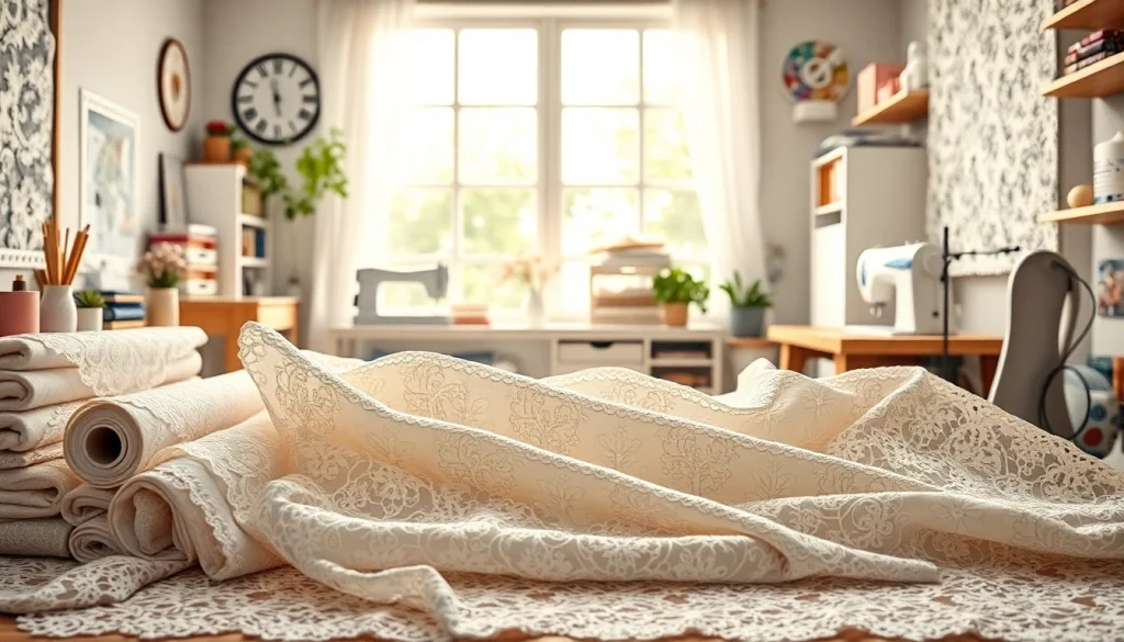 Kant stof kopen met een mooie selectie kantstoffen op een goed verlichte plek.