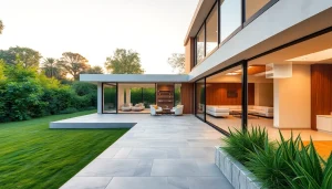 Contemporary Home Expansion featuring clean lines and glass windows in a serene garden.