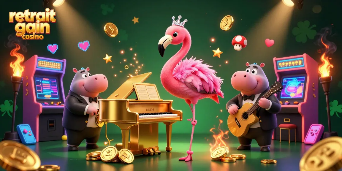 Retrait gain casino : machines à sous colorées et ambiance festive avec des personnages animés.